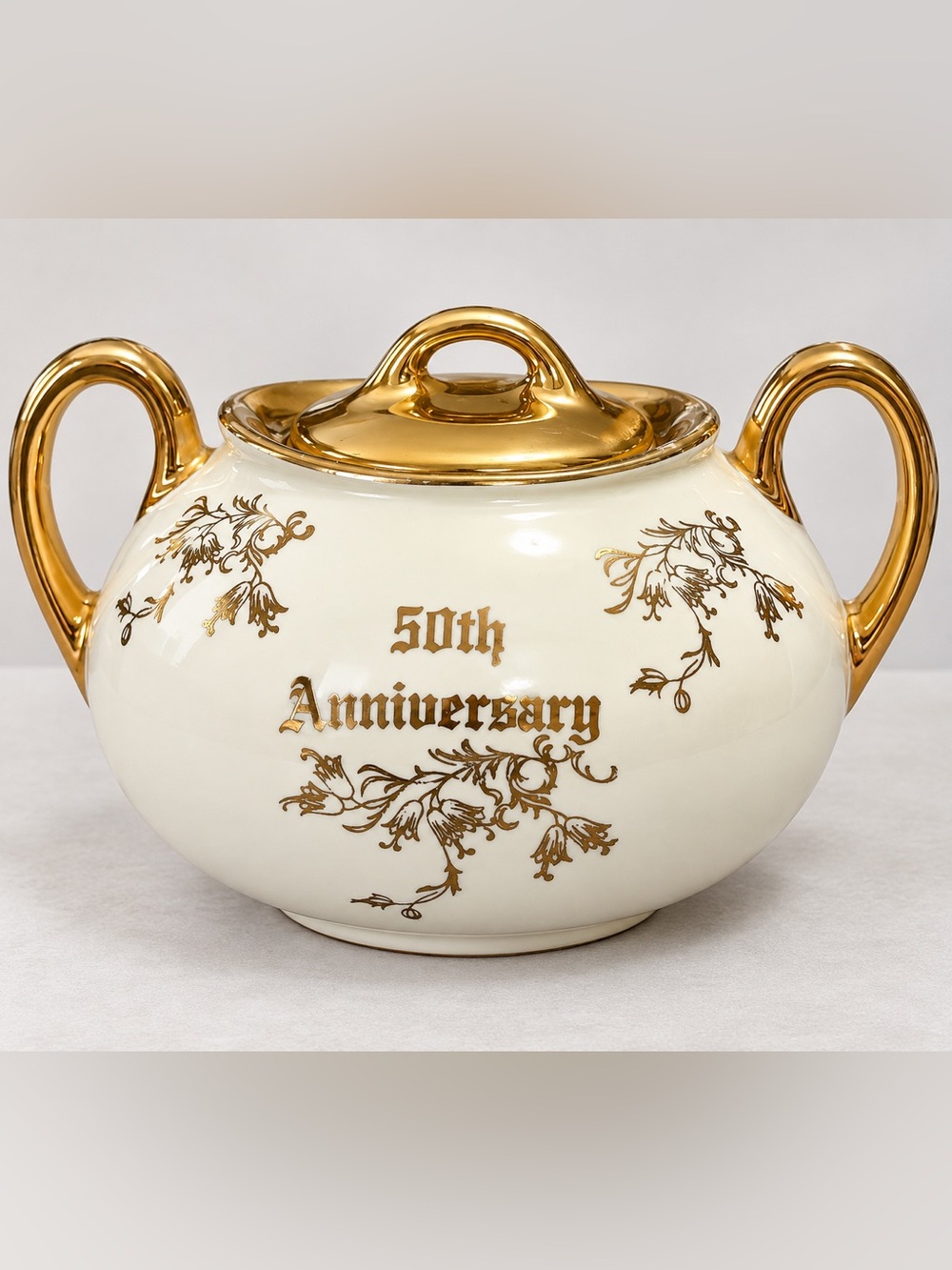Vintage Pearl China 50th Anniversary 22K Gold Sugar Bowl